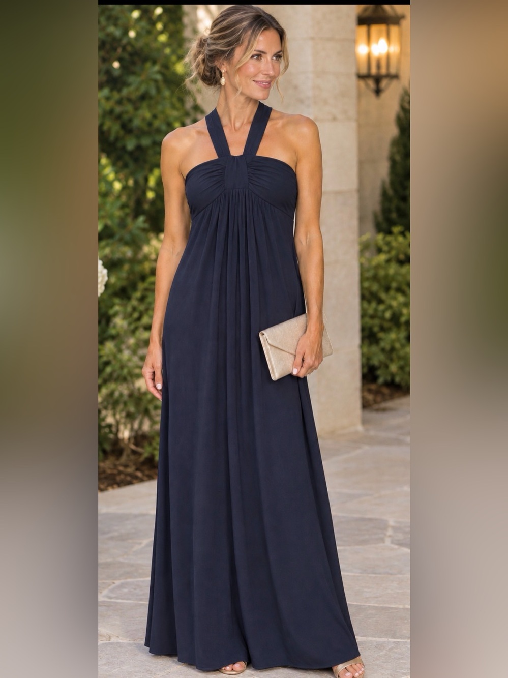 LOFT (Ann Taylor) Navy Halter Maxi Dress with Gathered Top Size 4 VGUC